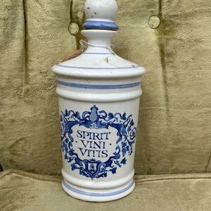 Vintage Apothecary Jar with Blue Floral Design